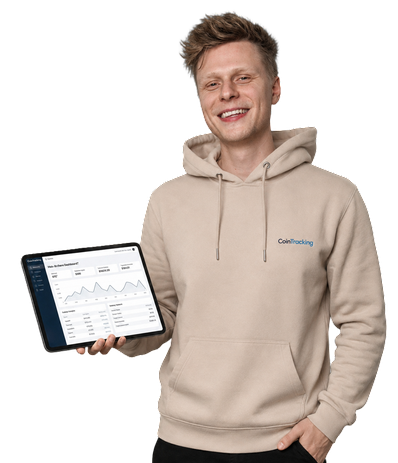 CoinTracking expert holding a tablet with the crypto tax platform